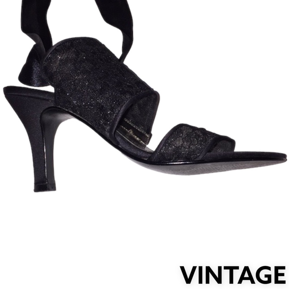 PARADE Lace Tie-up Sandal Satin Ribbon​ Prom Formal Heels Black Dance Bridal 5.5